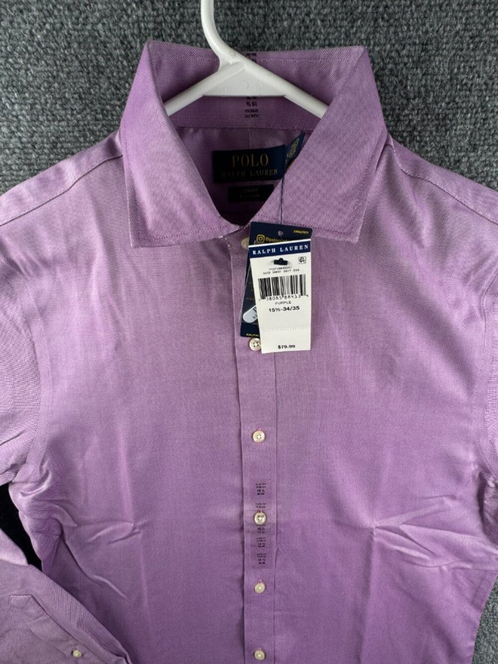 NWT Polo Ralph Lauren Men Button Up Shirt PURPLE Slim Fit Easy Care 15.5 34/35